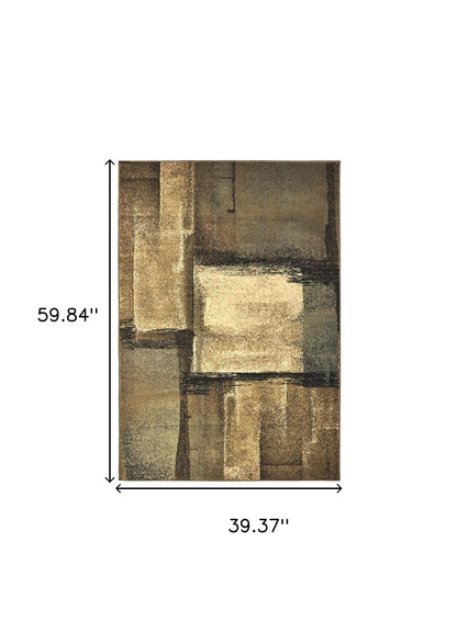 5' X 7' Brown And Beige Distressed Blocks Area Rug