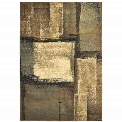 5' X 7' Brown And Beige Distressed Blocks Area Rug