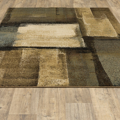 5' X 7' Brown And Beige Distressed Blocks Area Rug