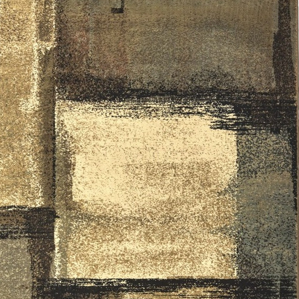 5' X 7' Brown And Beige Distressed Blocks Area Rug