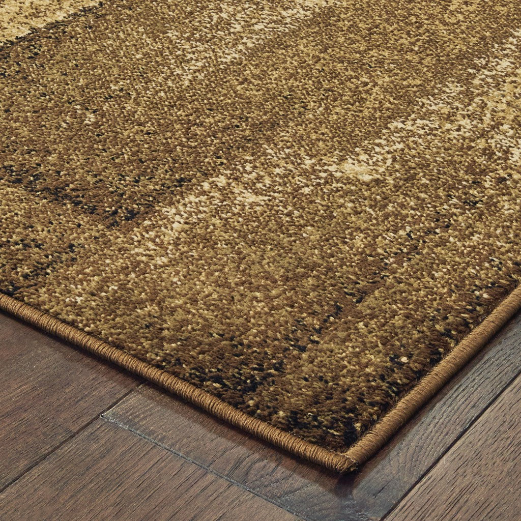 5' X 7' Brown And Beige Distressed Blocks Area Rug