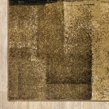 5' X 7' Brown And Beige Distressed Blocks Area Rug