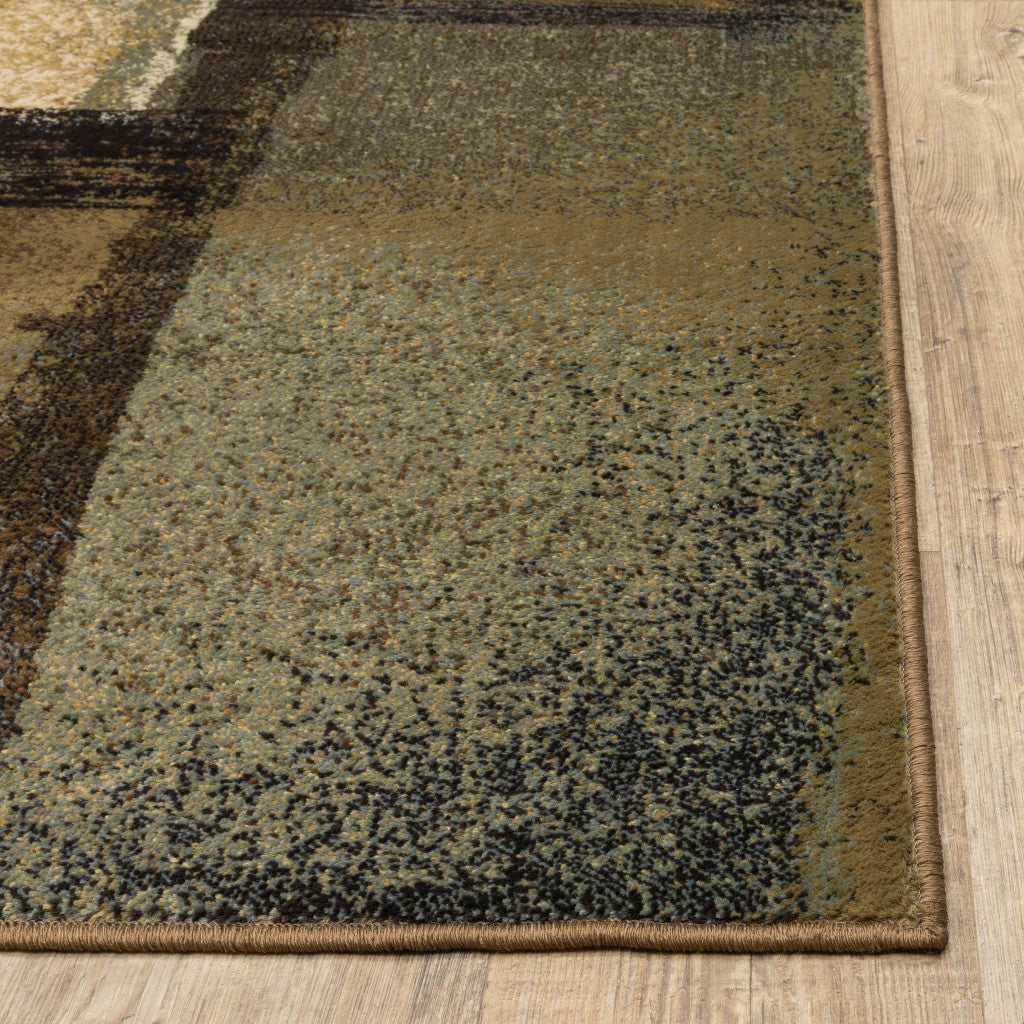 5' X 7' Brown And Beige Distressed Blocks Area Rug