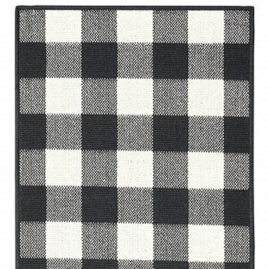 8' Black And Ivory Indoor Outdoor Runner Rug