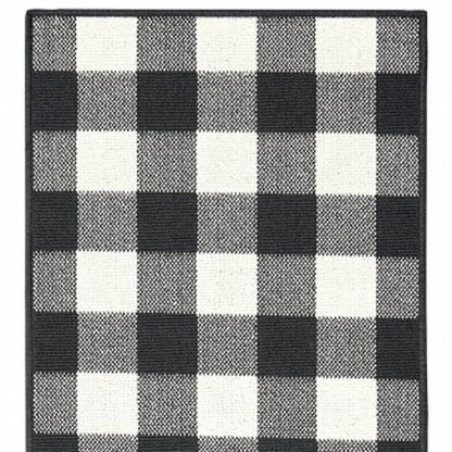 8' Black And Ivory Indoor Outdoor Runner Rug