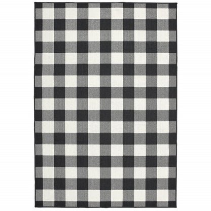 8' Black And Ivory Indoor Outdoor Runner Rug