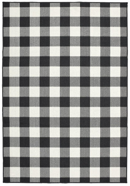 8' Black And Ivory Indoor Outdoor Runner Rug