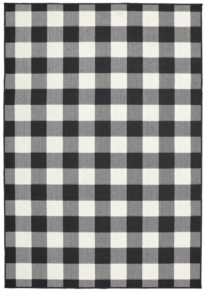 8' Black And Ivory Indoor Outdoor Runner Rug