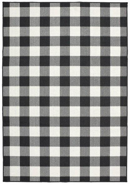 8' Black And Ivory Indoor Outdoor Runner Rug