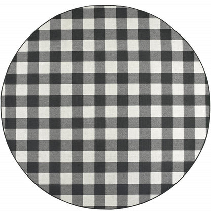 8' Black And Ivory Indoor Outdoor Runner Rug
