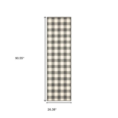 8' Gray And Ivory Indoor Outdoor Runner Rug