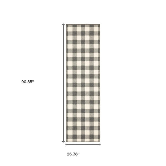 8' Gray And Ivory Indoor Outdoor Runner Rug