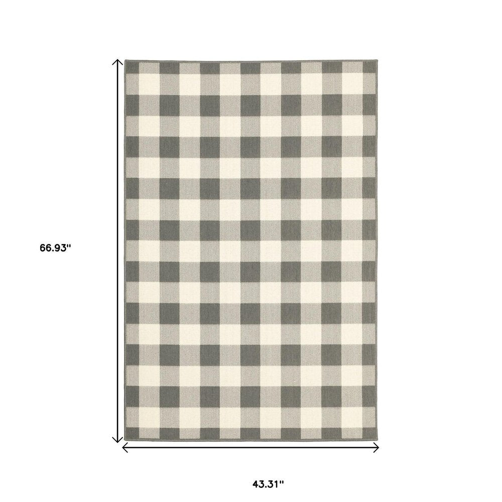 4' X 6' Gray and Ivory Indoor Outdoor Area Rug