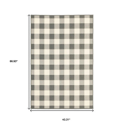 4' X 6' Gray and Ivory Indoor Outdoor Area Rug