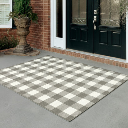 8' Gray And Ivory Indoor Outdoor Runner Rug