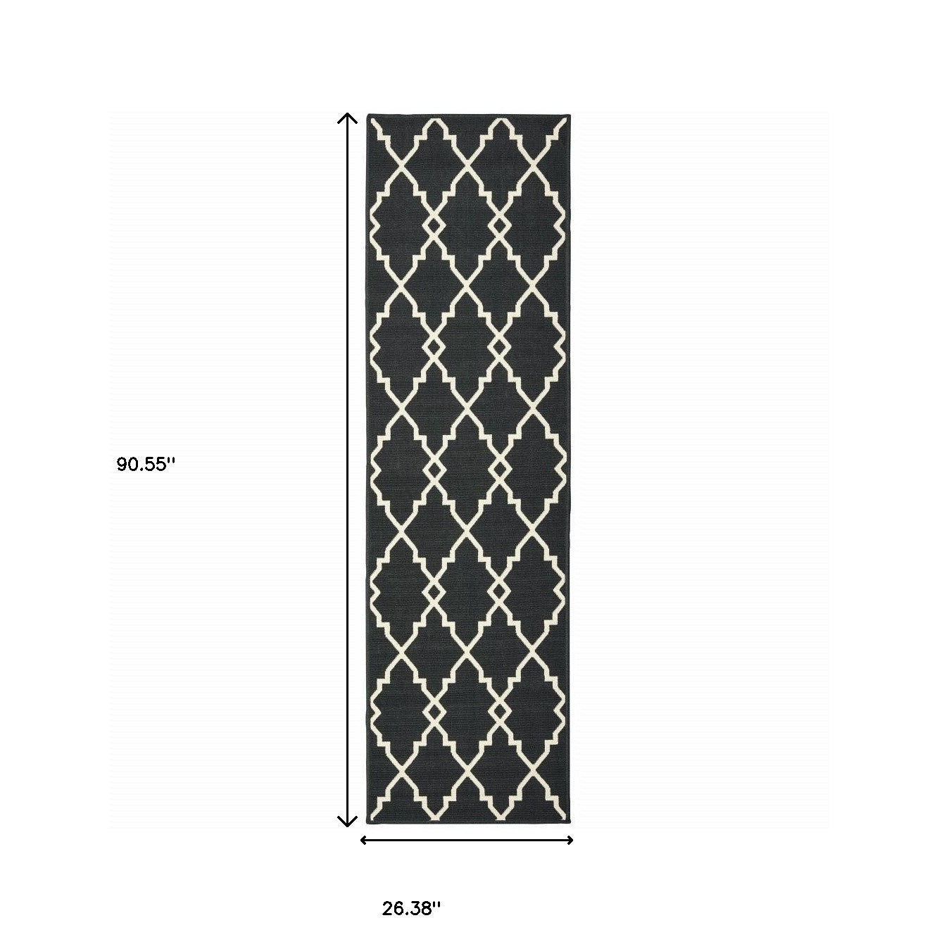 2' X 8' Black and Ivory Indoor Outdoor Area Rug