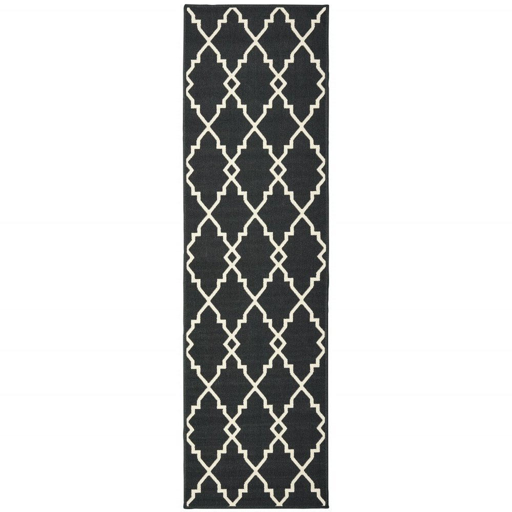 2' X 4' Black And Ivory Indoor Outdoor Area Rug