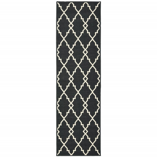 2' X 4' Black And Ivory Indoor Outdoor Area Rug