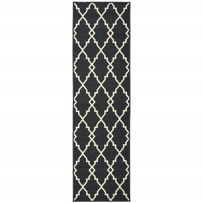 2' X 8' Black and Ivory Indoor Outdoor Area Rug