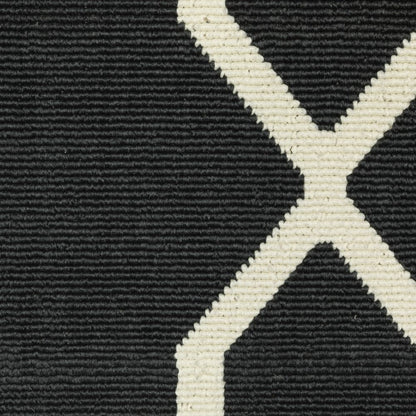 8' Black And Ivory Indoor Outdoor Runner Rug