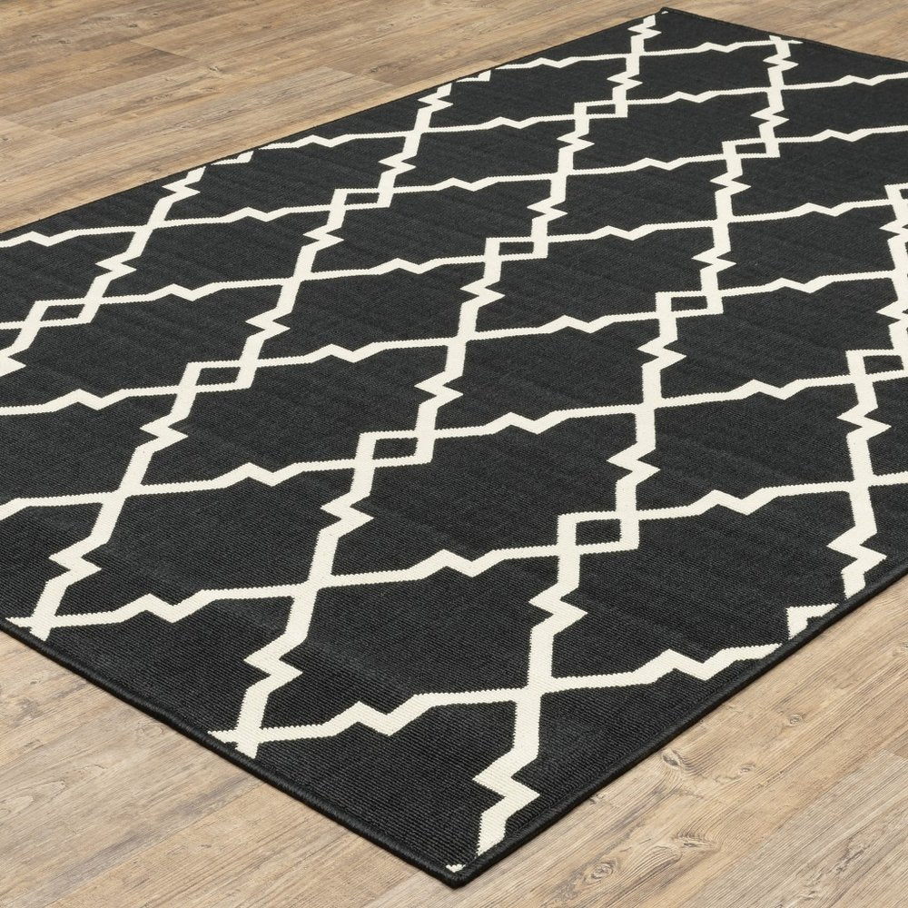4' X 6' Black And Ivory Indoor Outdoor Area Rug