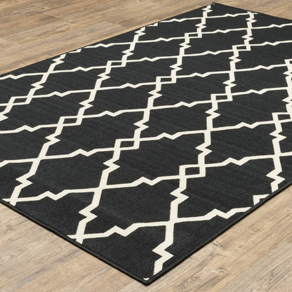 2' X 8' Black and Ivory Indoor Outdoor Area Rug