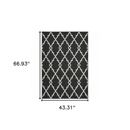 2' X 4' Black And Ivory Indoor Outdoor Area Rug