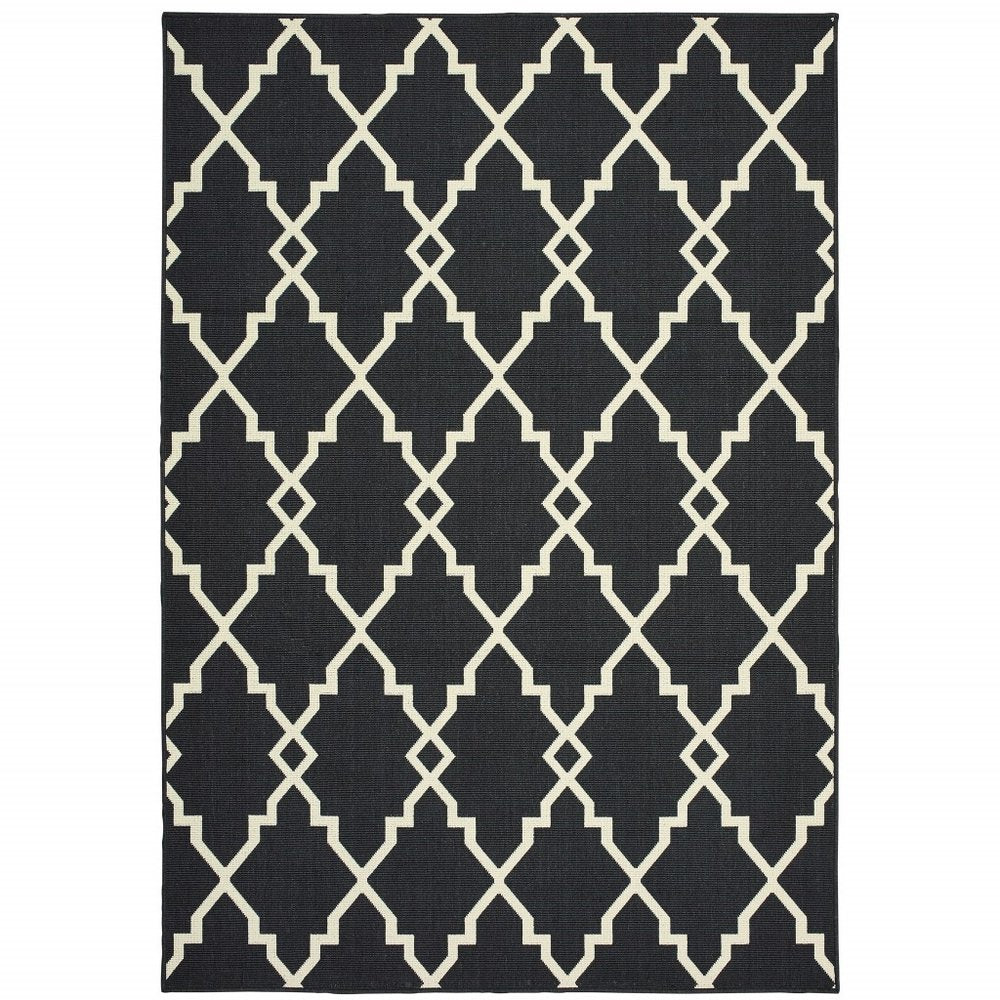 8' Black And Ivory Indoor Outdoor Runner Rug