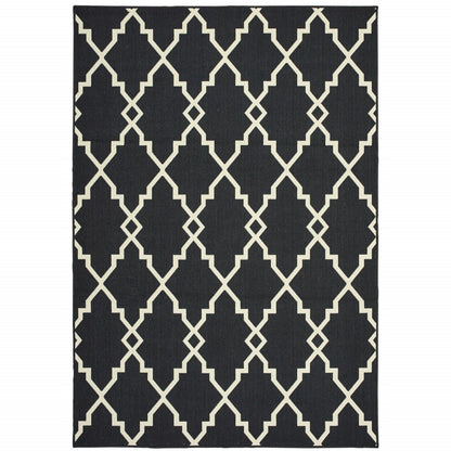 8' Black And Ivory Indoor Outdoor Runner Rug