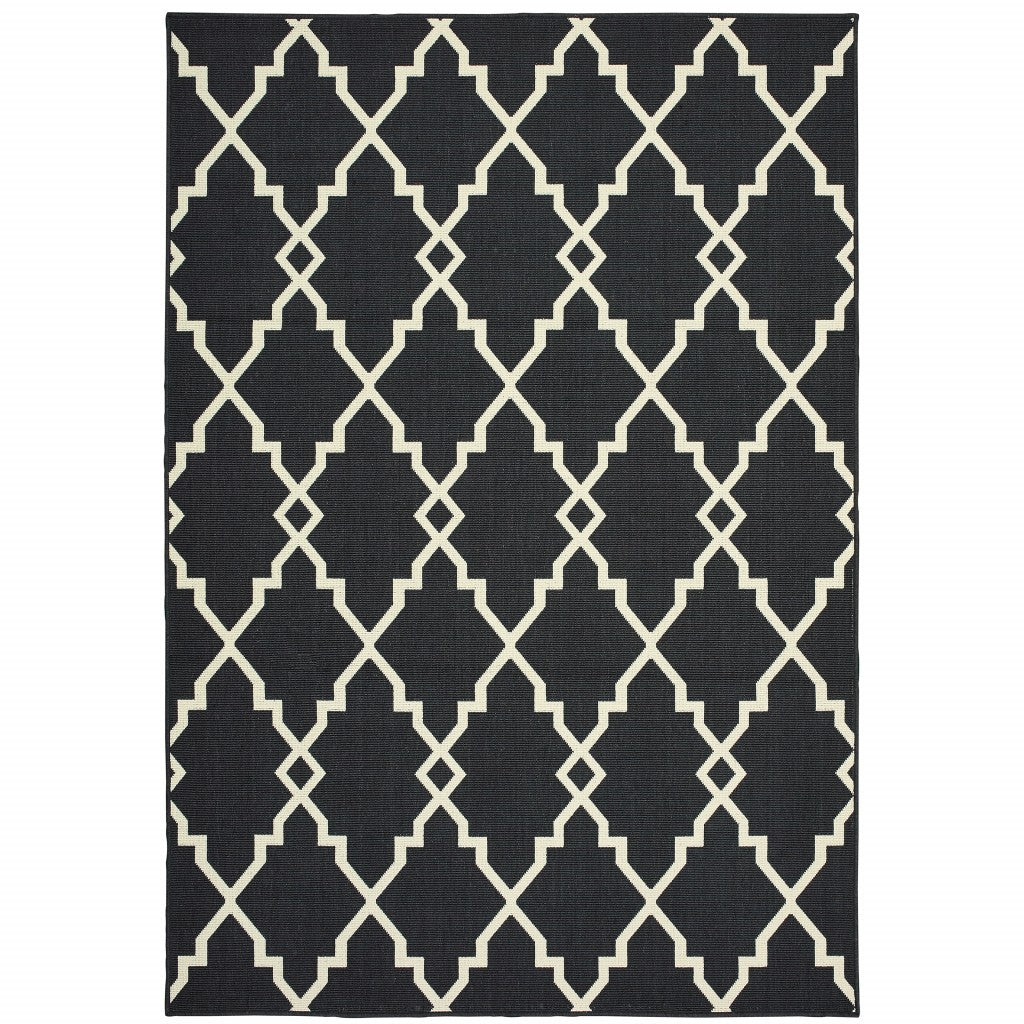 2' X 8' Black and Ivory Indoor Outdoor Area Rug