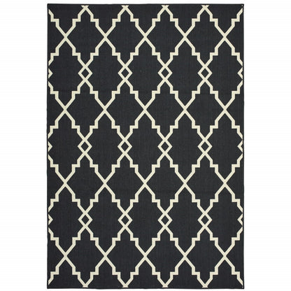 2' X 8' Black and Ivory Indoor Outdoor Area Rug