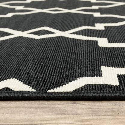 2' X 8' Black and Ivory Indoor Outdoor Area Rug