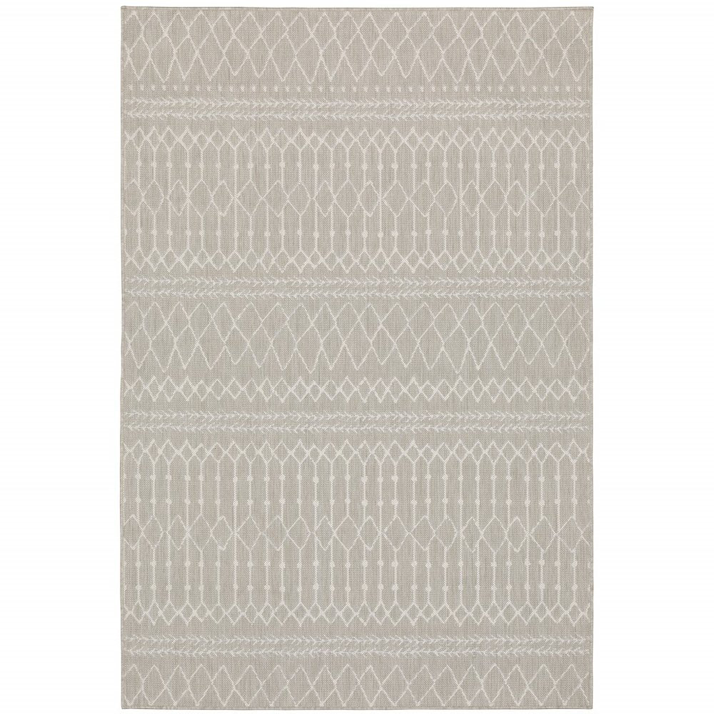 10' X 13' Gray And Ivory Indoor Outdoor Area Rug