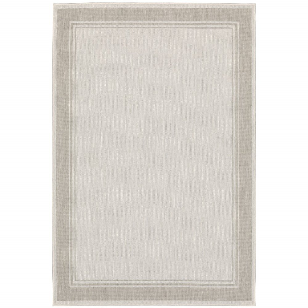 7' X 9' Gray And Ivory Indoor Outdoor Area Rug