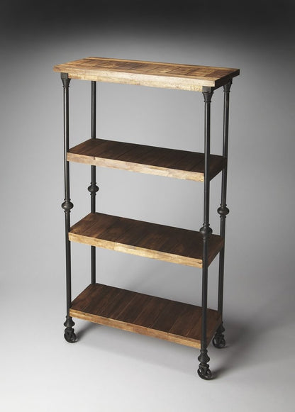 62" Brown Iron and Wood Three Tier Bookcase