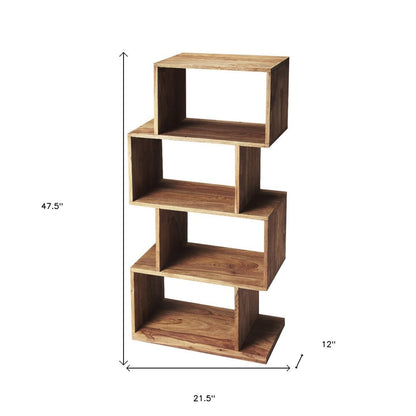 48" Brown Wood Three Tier Bookcase