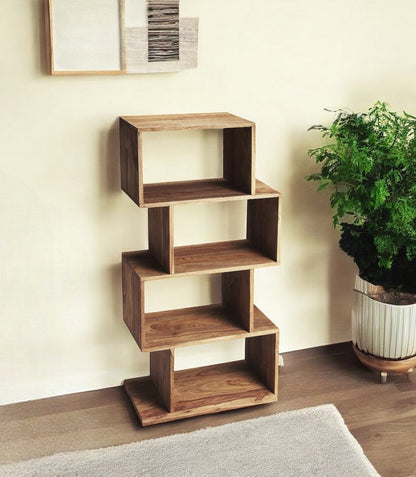 48" Brown Wood Three Tier Bookcase