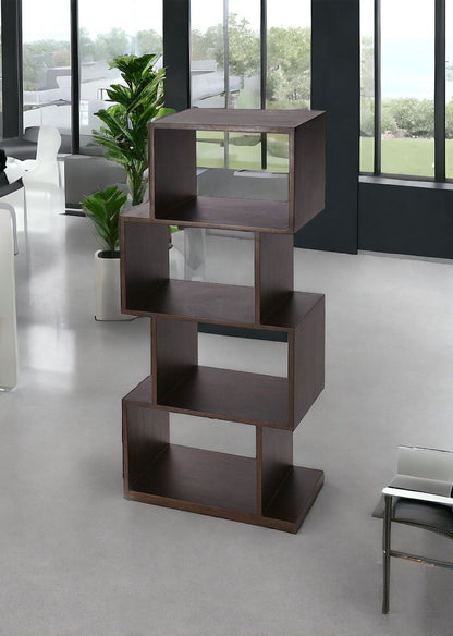 48" Dark Brown Wood Three Tier Bookcase