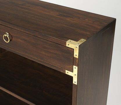 28" Dark Brown Wood Two Tier Bookcase with A Drawer