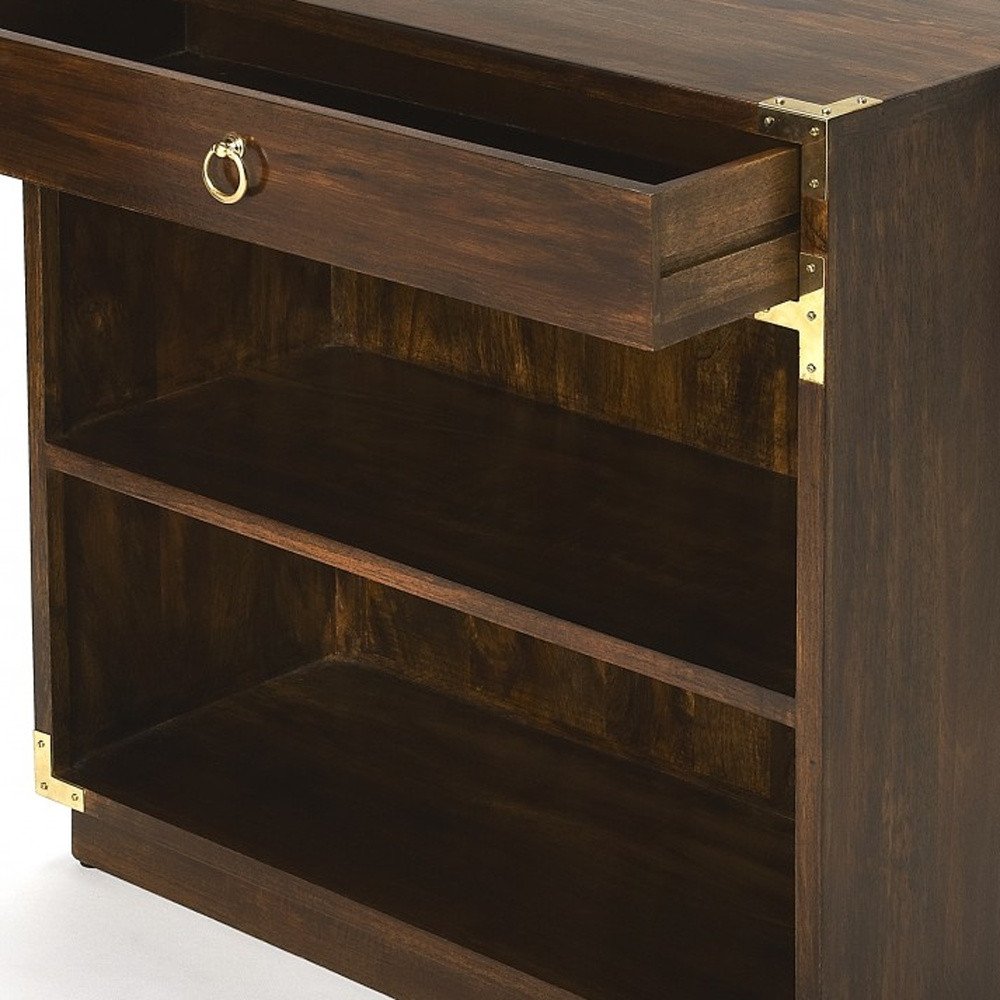 28" Dark Brown Wood Two Tier Bookcase with A Drawer