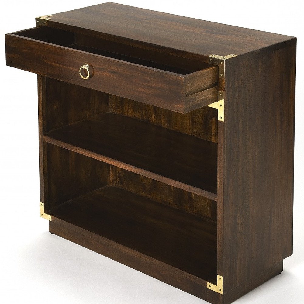 28" Dark Brown Wood Two Tier Bookcase with A Drawer