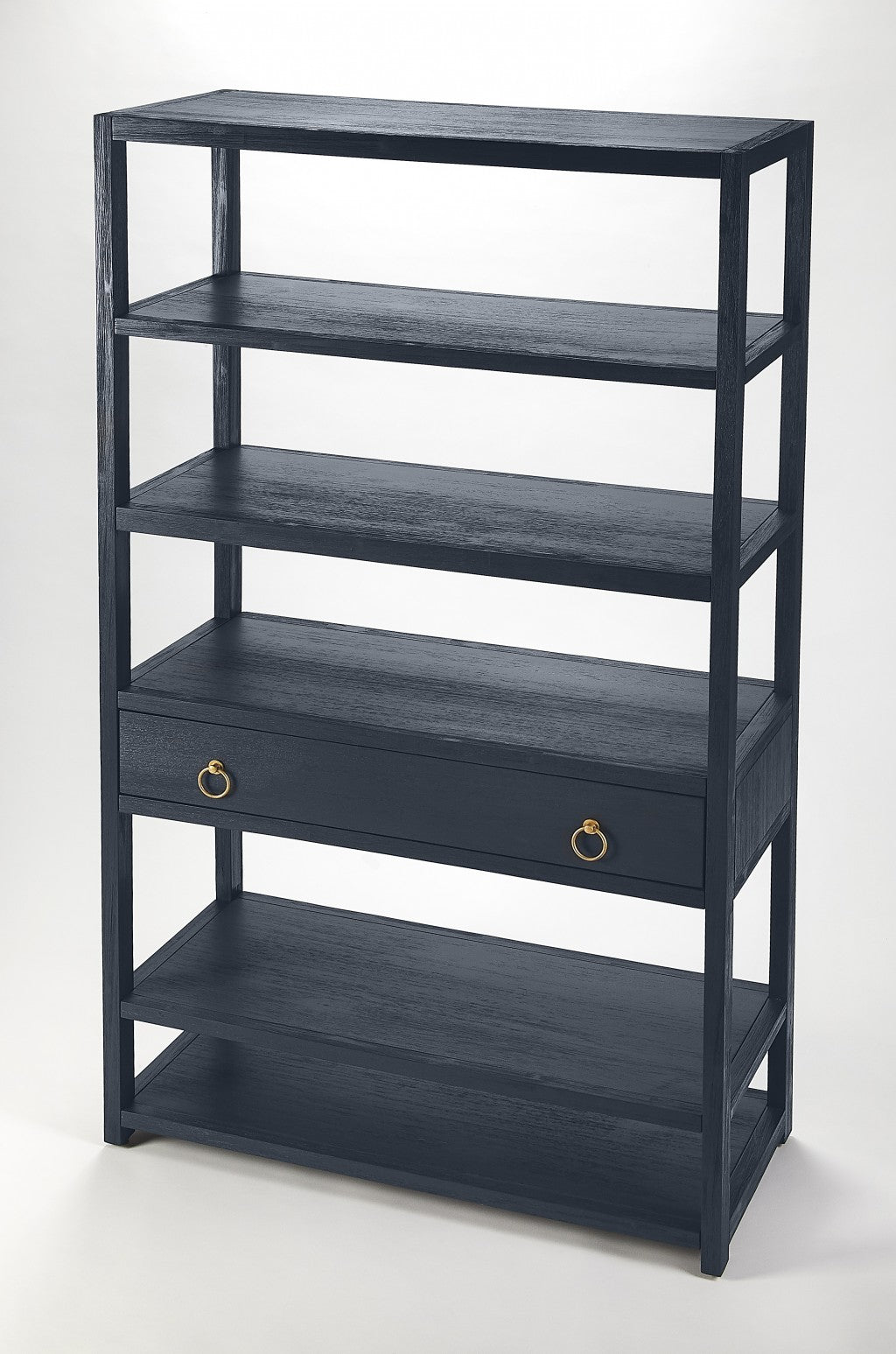 70" Navy Blue Five Tier Standard Bookcase With One Drawer