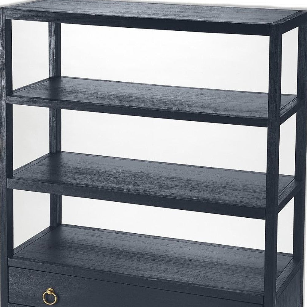 70" Navy Blue Five Tier Standard Bookcase With One Drawer