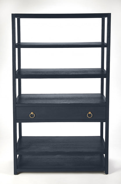 70" Navy Blue Five Tier Standard Bookcase With One Drawer