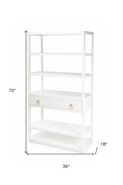 70" White Five Tier Standard Bookcase With One Drawer