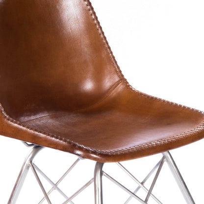 19" Brown And Silver Faux Leather Side Chair