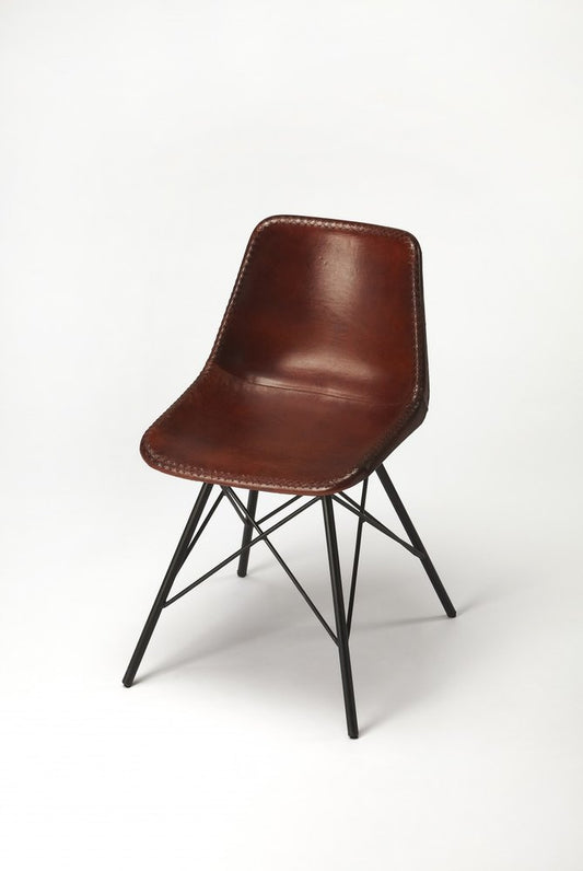 21" Brown and Black Faux Leather Side Chair