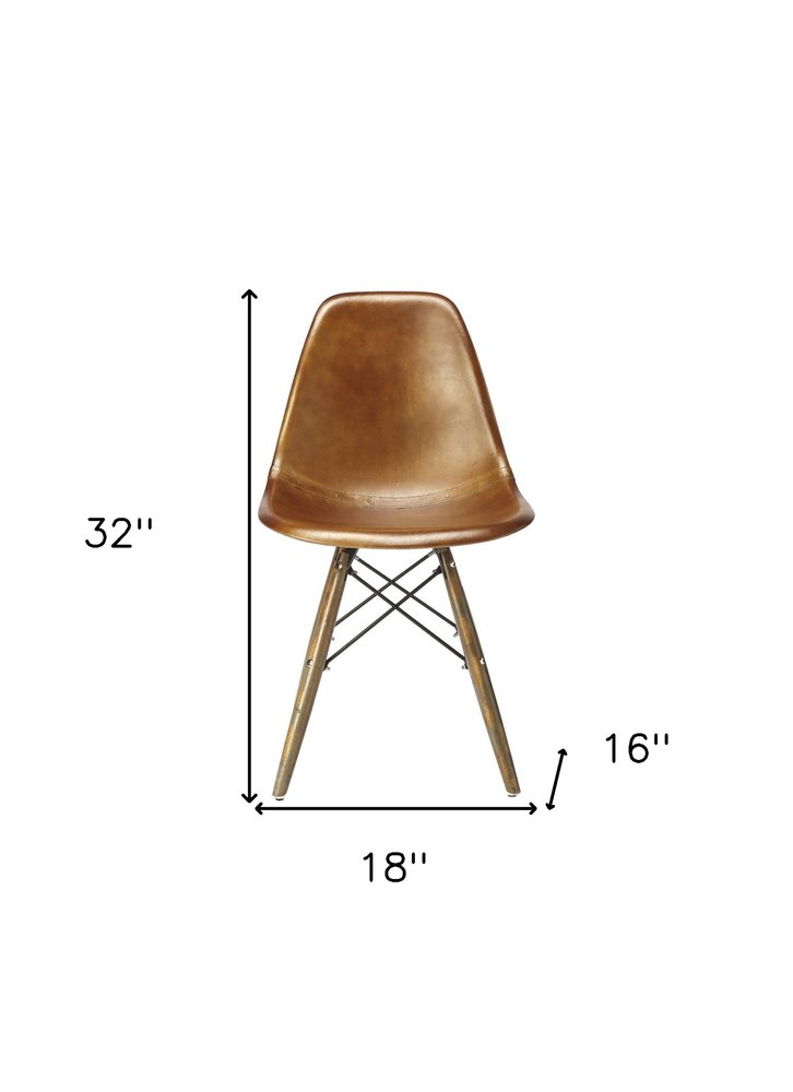 18" Brown and Copper Faux Leather Side Chair