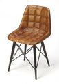 18" Brown Faux Leather Checkered Tufted Side Chair