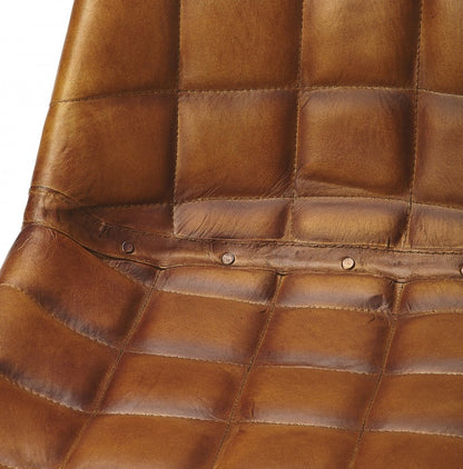18" Brown Faux Leather Checkered Tufted Side Chair